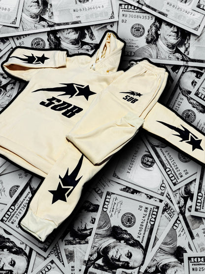 CREAM BEIGE & BLACK SWEATSUIT