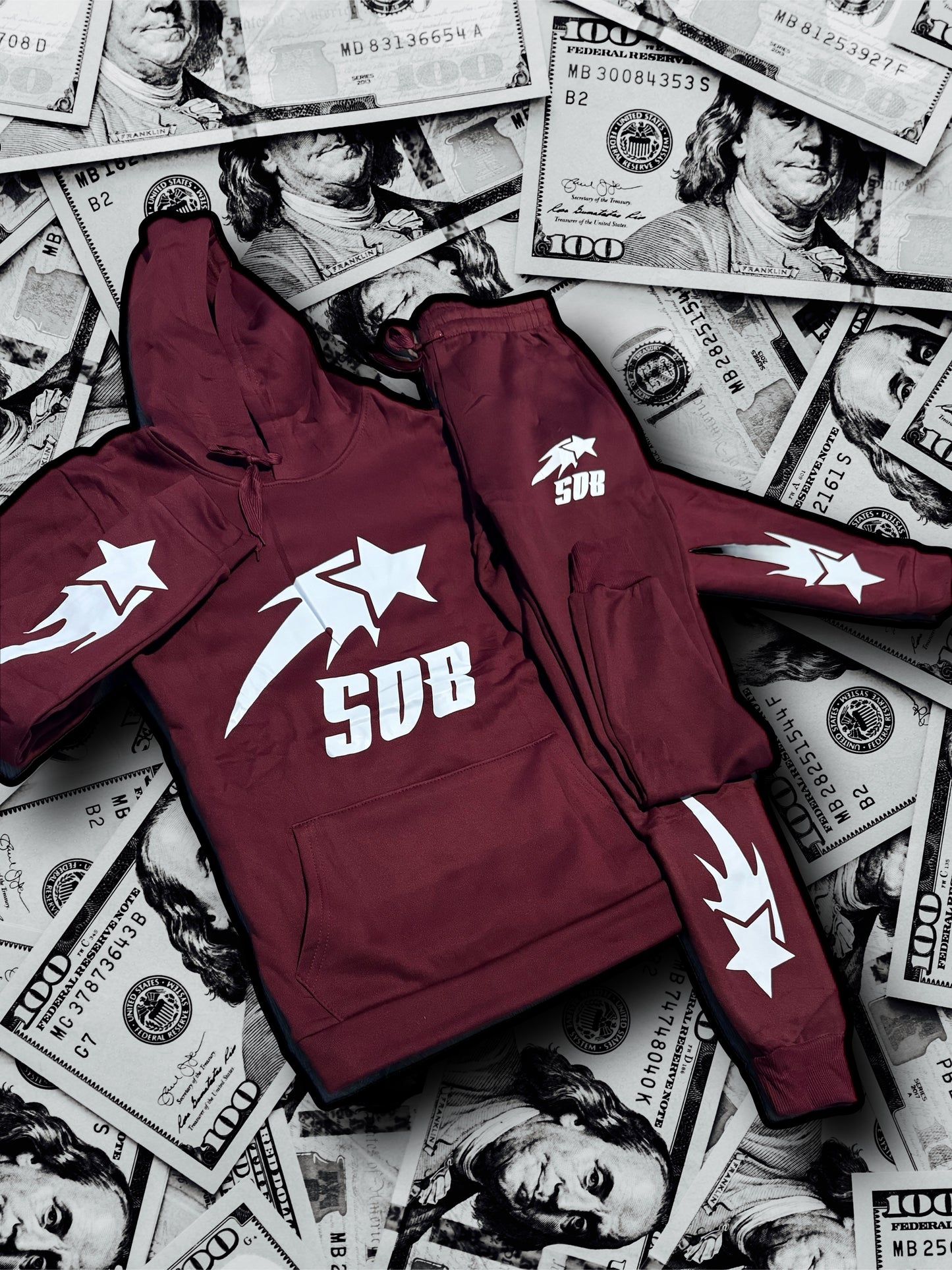 BURGUNDY & WHITE SWEATSUIT