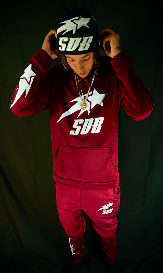 BURGUNDY & WHITE SWEATSUIT