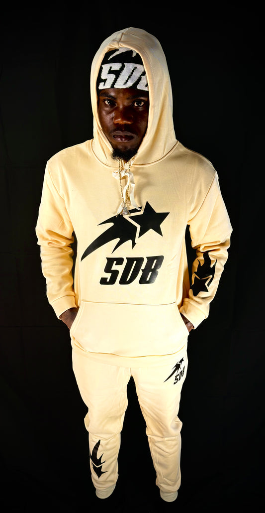 CREAM BEIGE & BLACK SWEATSUIT